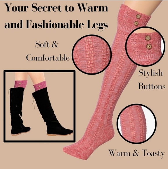 NWT Tipi Toe Marled Navy Blue‎ Cable Knit Knee High Boot Socks Over Knee Socks - Picture 6 of 12